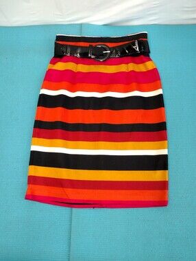 NEW Worthington Striped Multicolor Pencil Skirt with Belt 2P